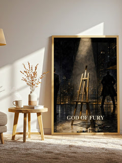 God of Fury watercolour print in frame leaning in hallway – romance wall art