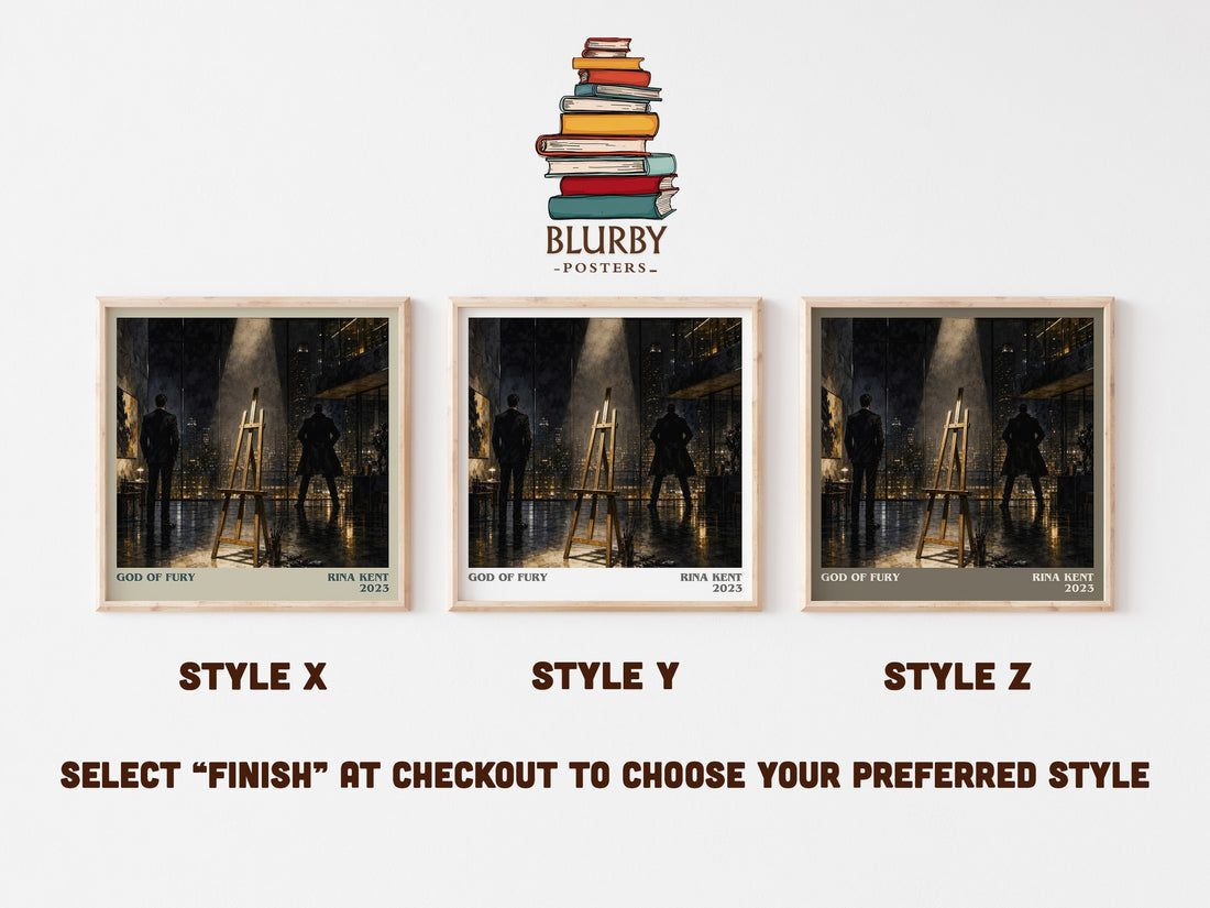 God of Fury literary print in frame leaning in hallway – romance wall art (mockup)
