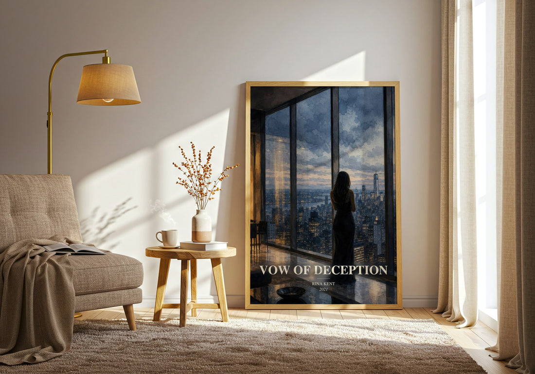 Vow of Deception watercolour print in frame leaning in hallway – romance wall art