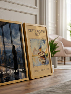 Vow of Deception watercolour print framed by window – literary home decor