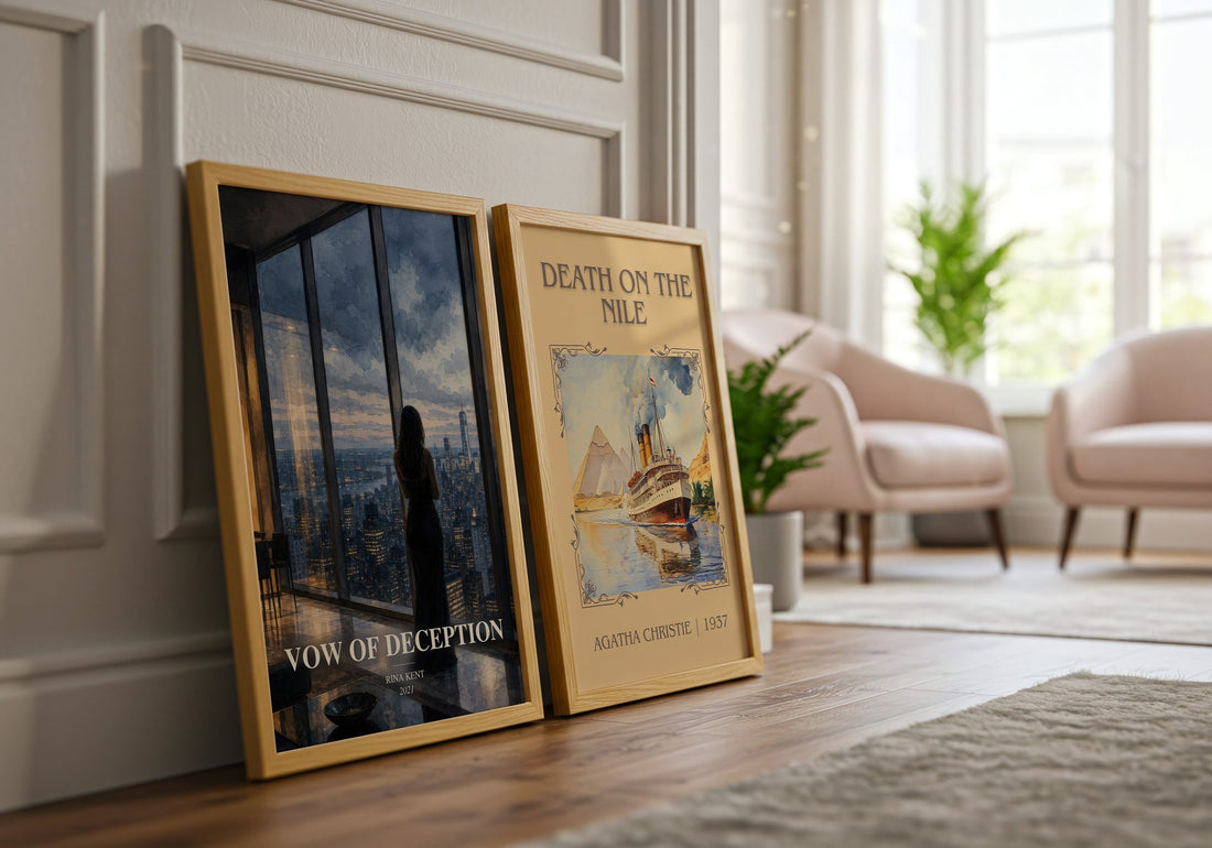 Vow of Deception watercolour print framed by window – literary home decor