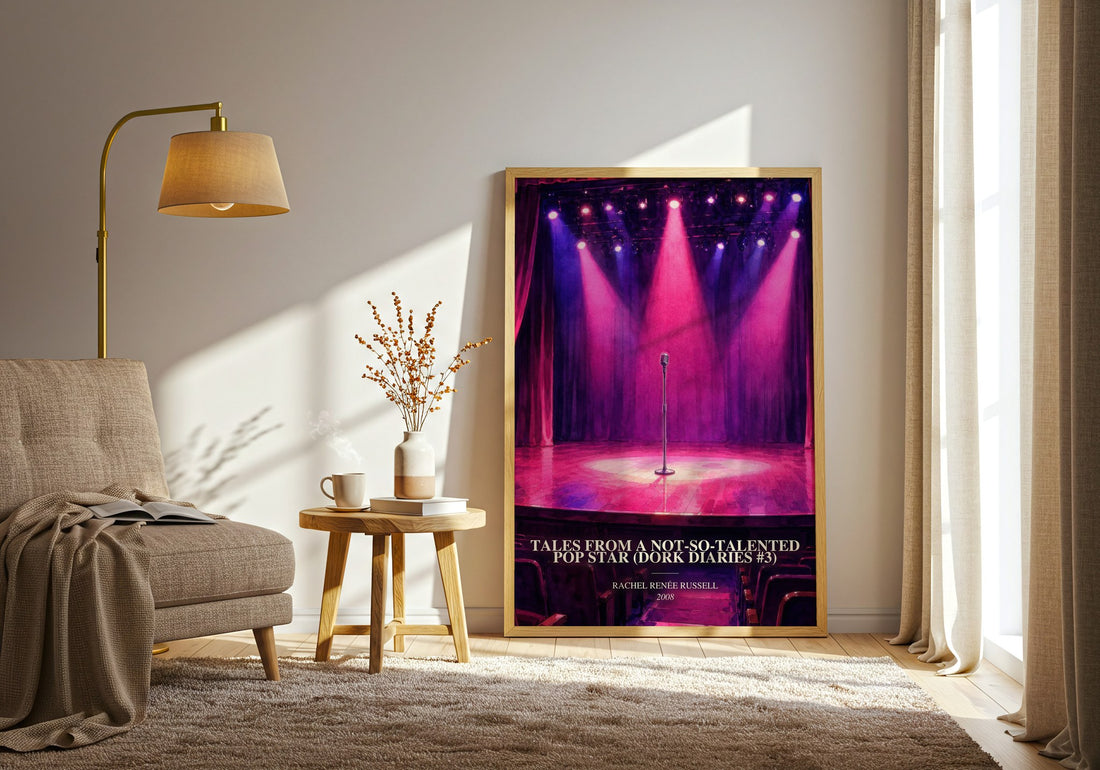 Tales from a Not-so-talented Pop Star (Dork Diaries #3) watercolour print in frame leaning in hallway – childrens wall art