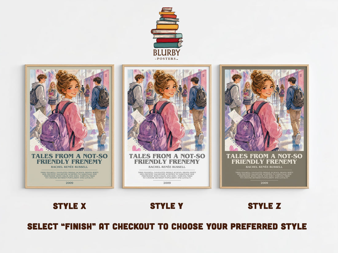 Tales from a Not-So Friendly Frenemy bookish print in frame leaning in hallway – childrens wall art (mockup)