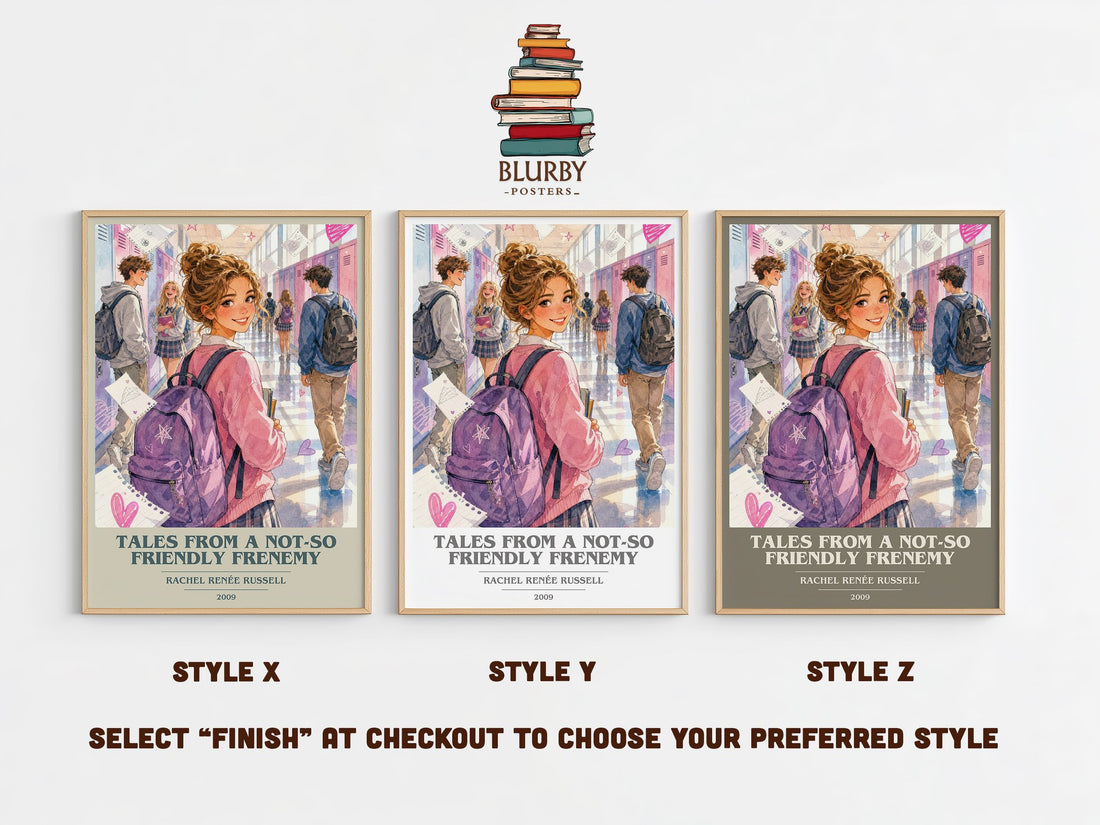 Tales from a Not-So Friendly Frenemy book cover print in frame leaning in hallway – childrens wall art (mockup)