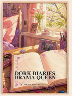 Dork Diaries Drama Queen watercolour book poster by Rachel Renée Russell – framed literary art print