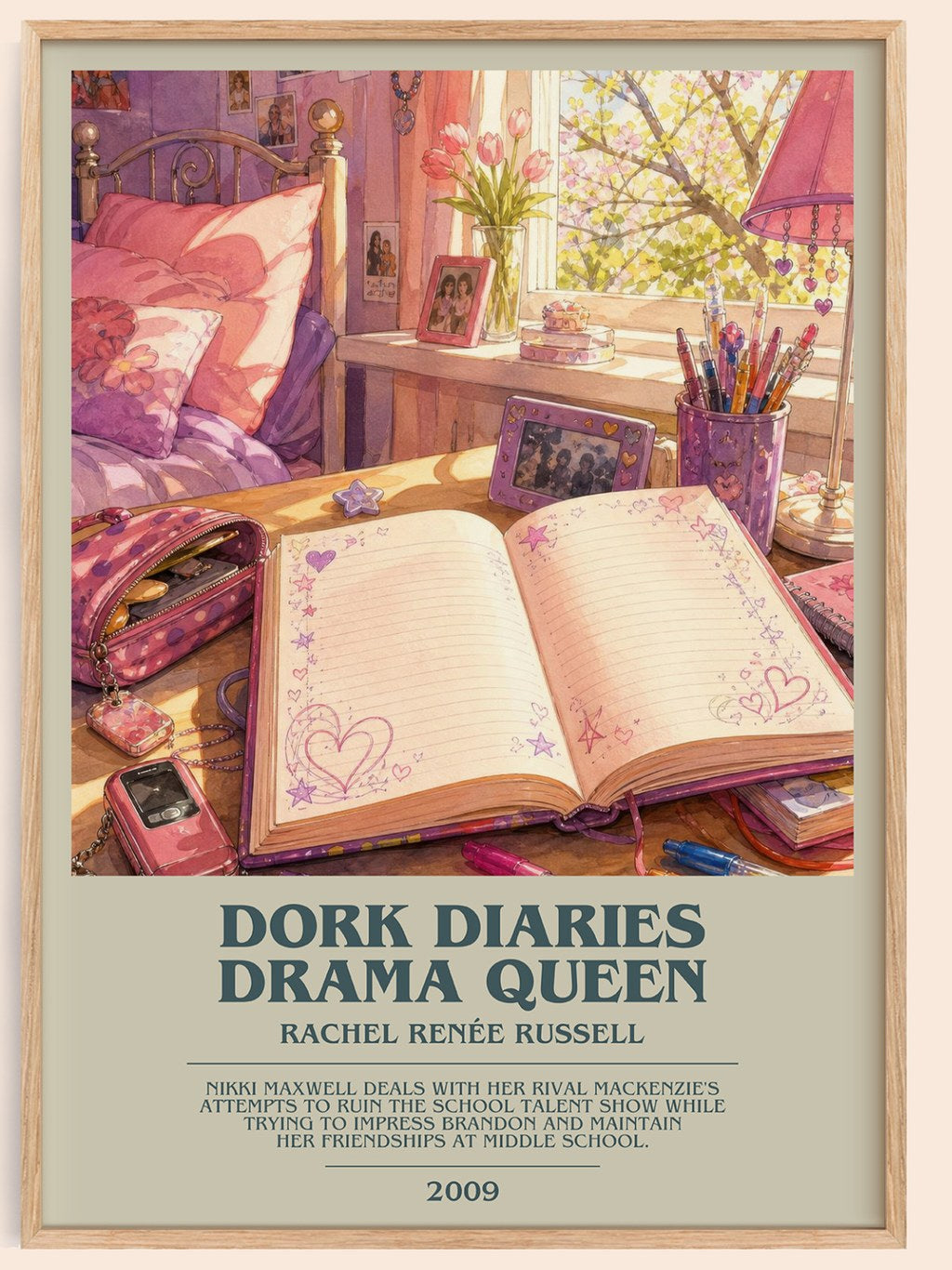 Dork Diaries Drama Queen bookish book poster by Rachel Renée Russell – framed literary art print