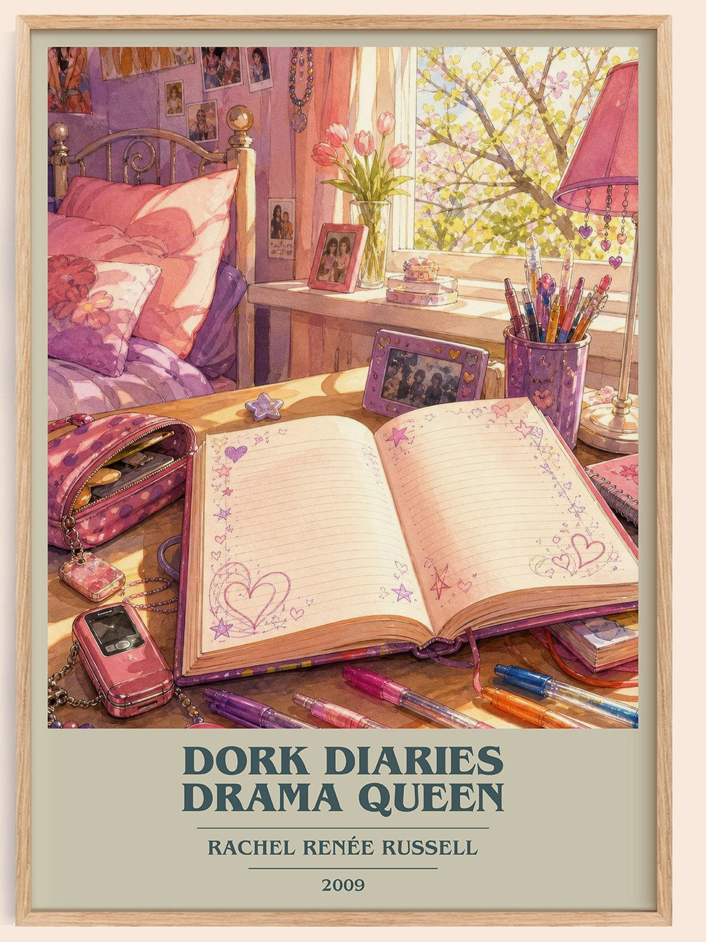 Dork Diaries Drama Queen book cover book poster by Rachel Renée Russell – framed literary art print