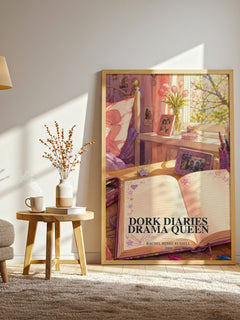 Dork Diaries Drama Queen watercolour print in frame leaning in hallway – childrens wall art