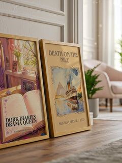 Dork Diaries Drama Queen watercolour print framed by window – literary home decor