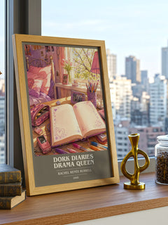 Dork Diaries Drama Queen book cover print framed by window – literary home decor