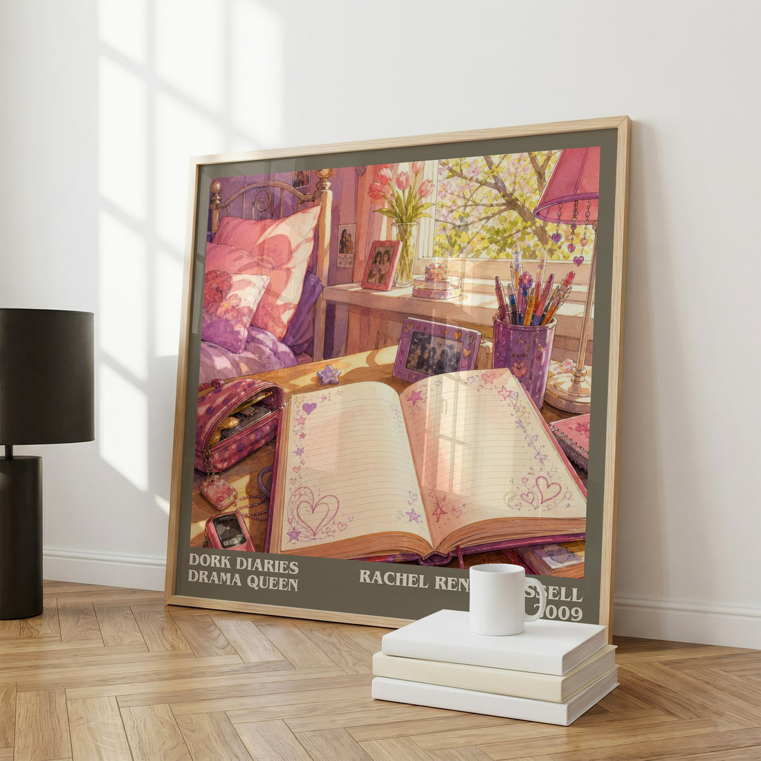 Dork Diaries Drama Queen literary print framed by window – literary home decor
