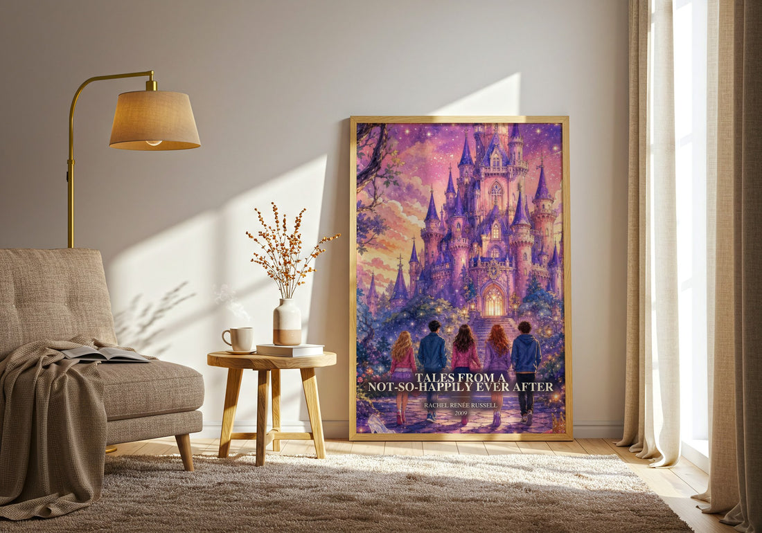 Tales from a Not-So-Happily Ever After watercolour print in frame leaning in hallway – childrens wall art