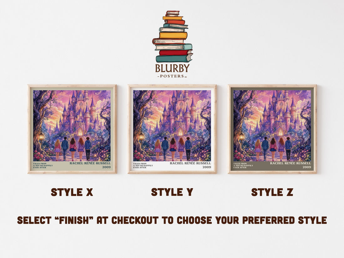 Tales from a Not-So-Happily Ever After literary print in frame leaning in hallway – childrens wall art (mockup)