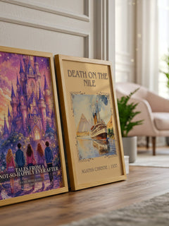 Tales from a Not-So-Happily Ever After watercolour print framed by window – literary home decor