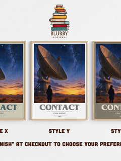 Contact book cover print in frame leaning in hallway – sci fi wall art