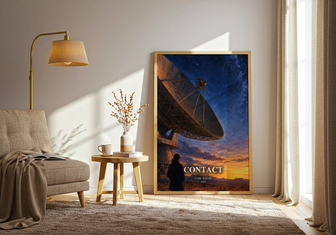Contact watercolour print in frame leaning in hallway – sci fi wall art