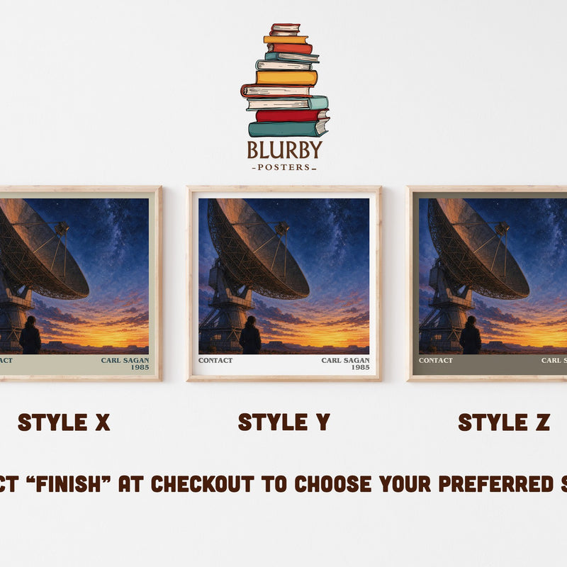 Contact literary print in frame leaning in hallway – sci fi wall art