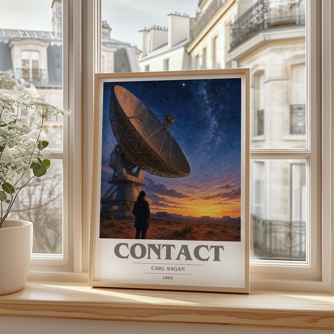 Contact book cover poster colour and style options – Carl Sagan book art