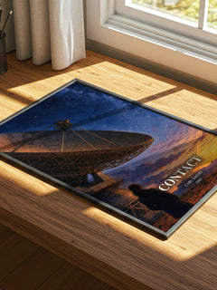 Contact watercolour book poster framed on wall – sci fi wall art