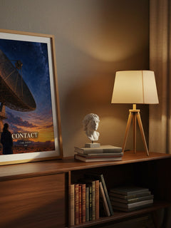 Contact watercolour print on bookshelf – Carl Sagan fan gift