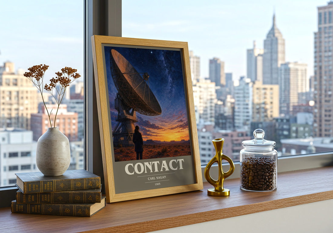 Contact book cover print framed by window – literary home decor