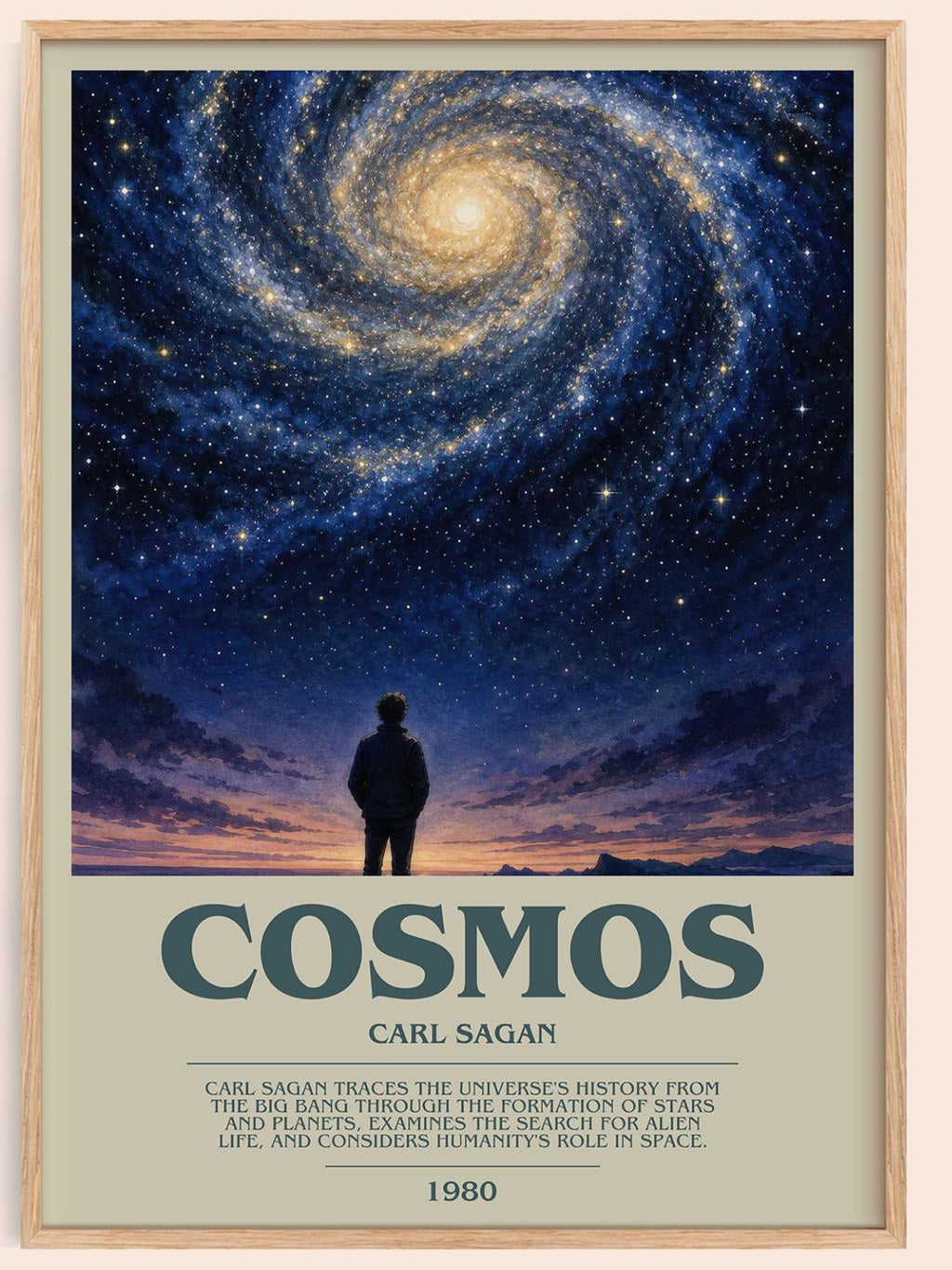 Cosmos bookish book poster by Carl Sagan – framed literary art print