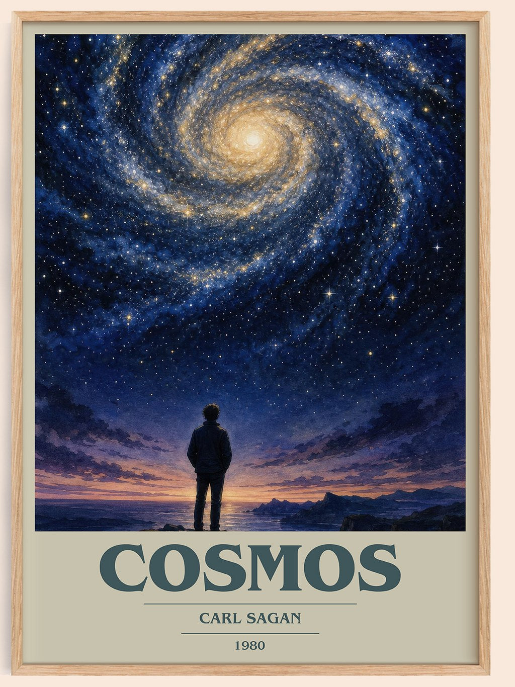 Cosmos book cover book poster by Carl Sagan – framed literary art print