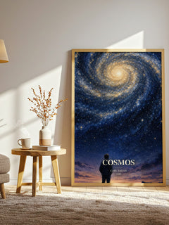 Cosmos watercolour print in frame leaning in hallway – non fiction wall art