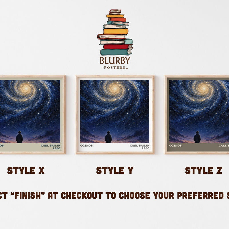 Cosmos literary print in frame leaning in hallway – non fiction wall art