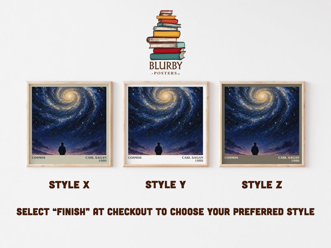 Cosmos literary print in frame leaning in hallway – non fiction wall art (mockup)