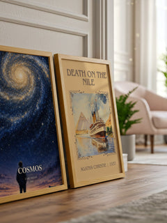 Cosmos watercolour print framed by window – literary home decor