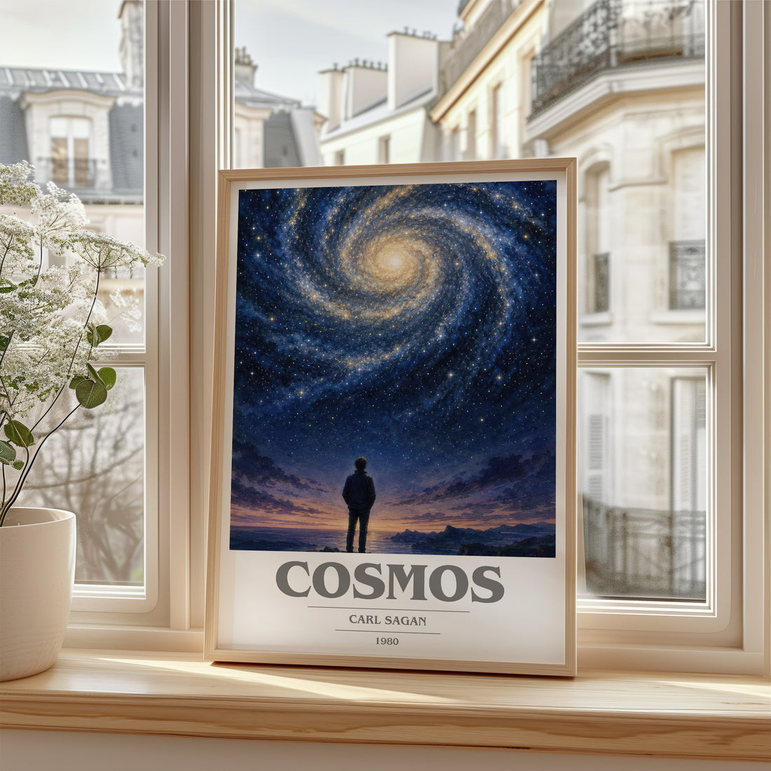 Cosmos book cover poster colour and style options – Carl Sagan book art