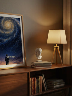 Cosmos watercolour print on bookshelf – Carl Sagan fan gift