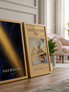 Pale Blue Dot watercolour print framed by window – literary home decor