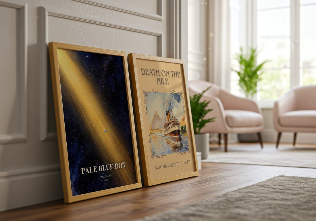 Pale Blue Dot watercolour print framed by window – literary home decor