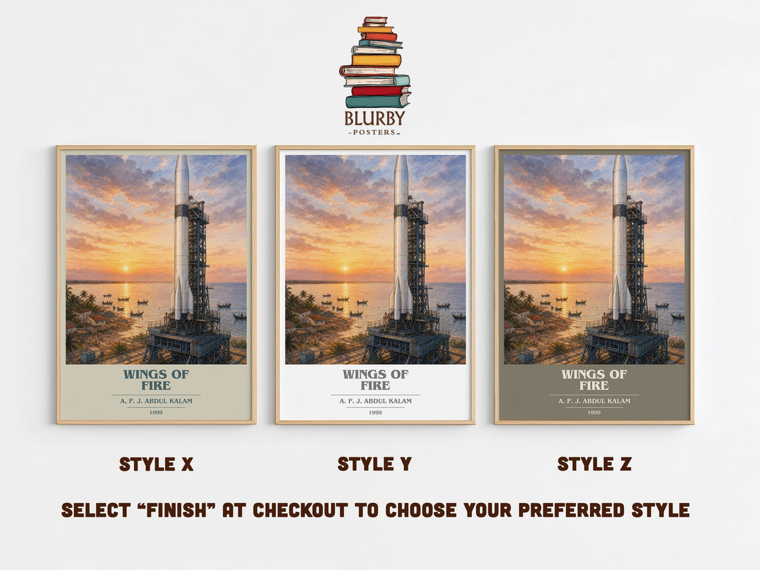 Wings of Fire book cover print in frame leaning in hallway – memoir wall art (mockup)