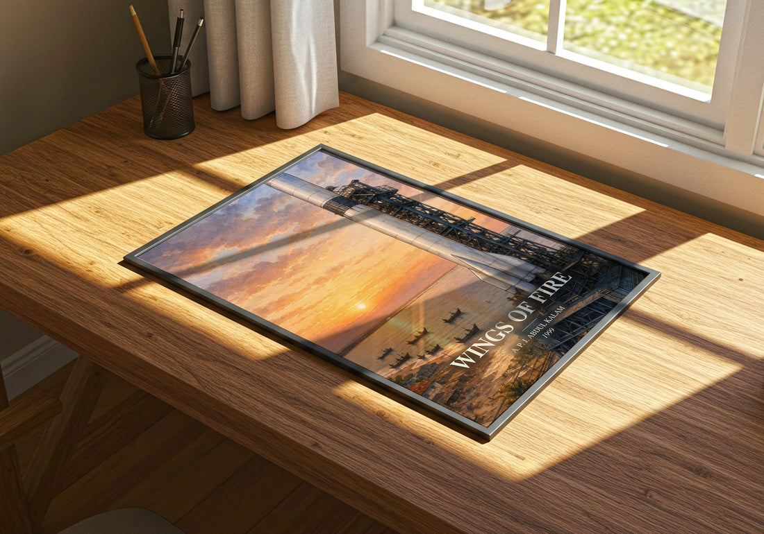 Wings of Fire watercolour book poster framed on wall – memoir wall art