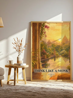 Think Like a Monk watercolour print in frame leaning in hallway – non fiction wall art