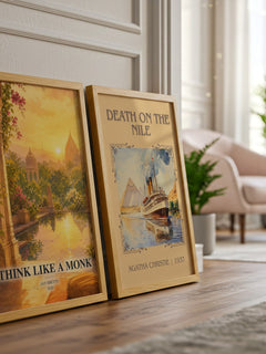 Think Like a Monk watercolour print framed by window – literary home decor