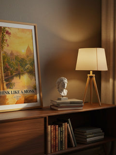 Think Like a Monk watercolour print on bookshelf – Jay Shetty fan gift