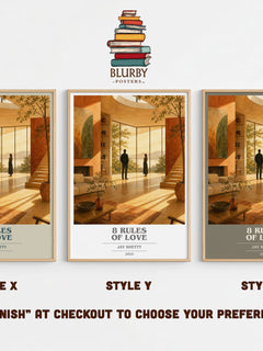 8 Rules of Love book cover print in frame leaning in hallway – non fiction wall art
