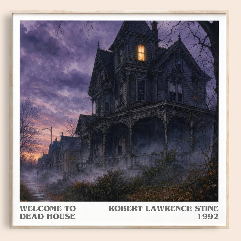Welcome to Dead House literary book poster by Robert Lawrence Stine – framed literary art print