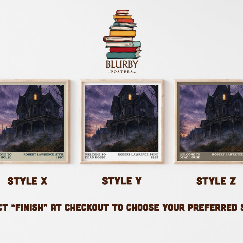 Welcome to Dead House literary print in frame leaning in hallway – childrens wall art