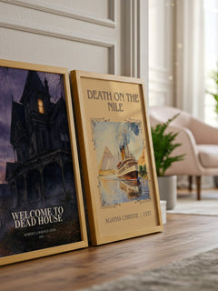 Welcome to Dead House watercolour print framed by window – literary home decor