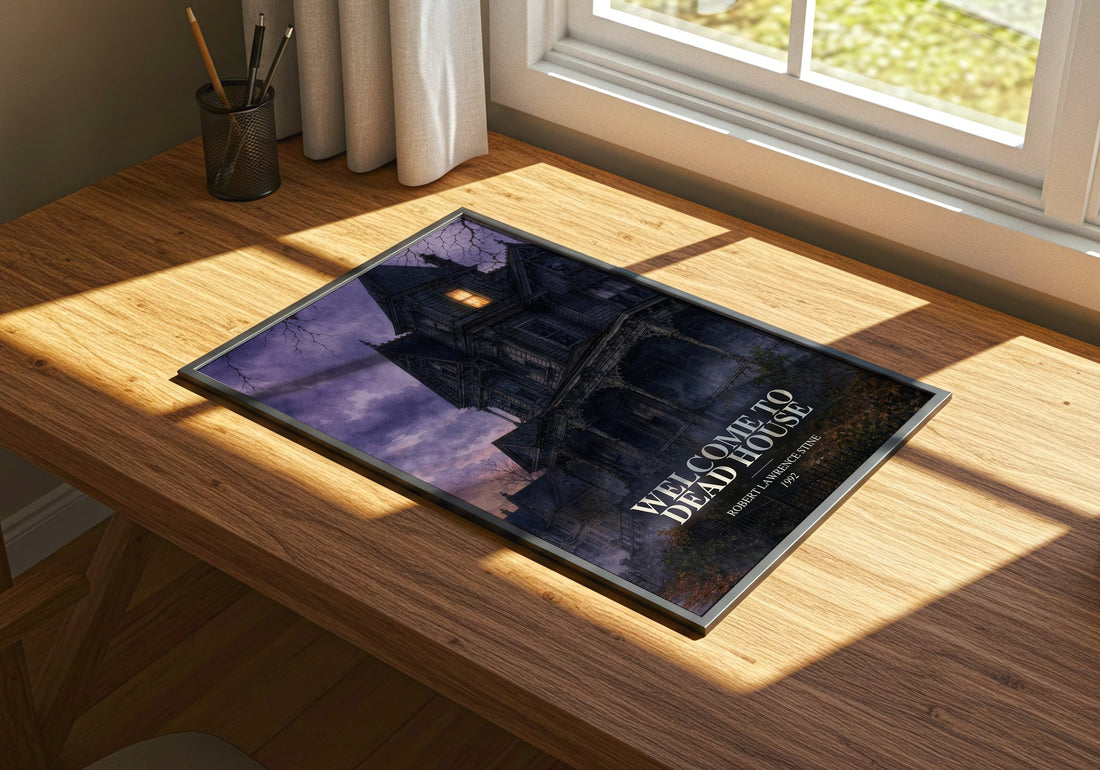 Welcome to Dead House watercolour book poster framed on wall – childrens wall art