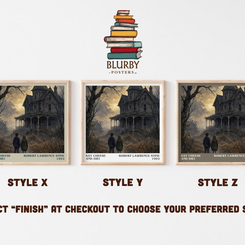 Say Cheese and Die! literary print in frame leaning in hallway – horror wall art