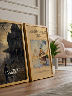 Say Cheese and Die! watercolour print framed by window – literary home decor