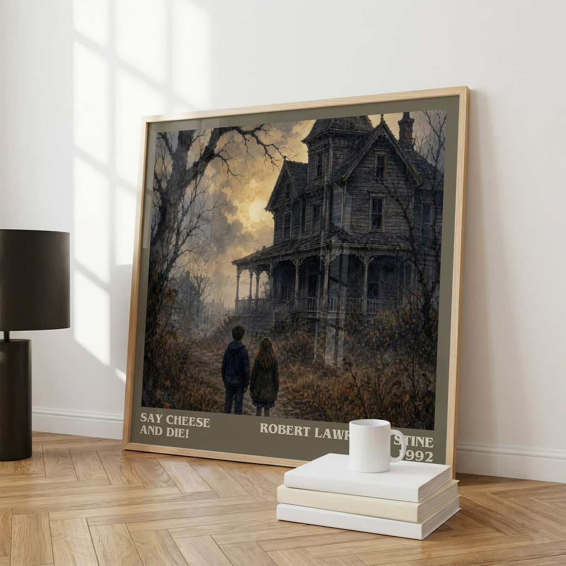 Say Cheese and Die! literary print framed by window – literary home decor