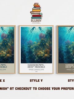 Goosebumps - Deep Trouble book cover print in frame leaning in hallway – childrens wall art