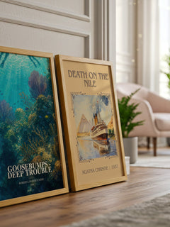 Goosebumps - Deep Trouble watercolour print framed by window – literary home decor